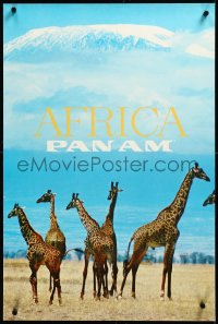 3m0056 PAN AM AFRICA 21x32 travel poster 1970 giraffes of Tanzania, Mount Kilimanjaro, ultra rare!