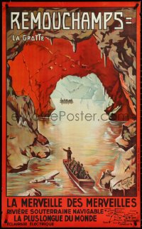 3m0057 REMOUCHAMPS 25x40 Belgian travel poster 1923 O. Lieder art of underground river in caves!