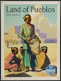 3m0058 SANTA FE NEW MEXICO 18x24 travel poster 1950s art of Native American Indians!