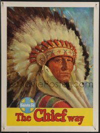 3m0061 SANTA FE THE CHIEF WAY 18x24 travel poster 1950s wonderful portrait art of Native American!