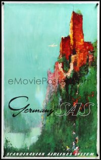 3m0062 SAS GERMANY 25x39 Danish travel poster 1960s Otto Nielson art of castle!