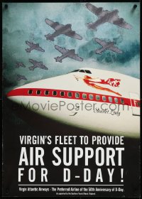 3m0068 VIRGIN ATLANTIC 21x30 English travel poster 1994 art of D-Day bombers over 747, ultra-rare!