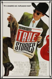 3m1037 TRUE STORIES 1sh 1986 giant image of star & director David Byrne reading newspaper!