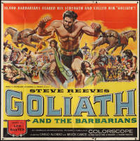 3p0317 GOLIATH & THE BARBARIANS 6sh 1959 Reynold Brown art of Reeves protecting Chelo Alonso, rare!