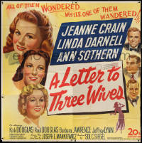 3p0323 LETTER TO THREE WIVES 6sh 1949 Jeanne Crain, Linda Darnell, Ann Sothern, Kirk Douglas, rare!