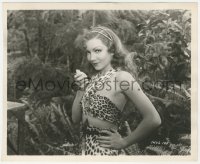 3p1956 FOUR FRIGHTENED PEOPLE 8x10 key book still 1934 c/u of sexy Claudette Colbert in leopardskin!