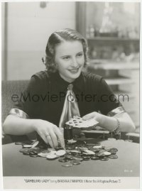 3p1962 GAMBLING LADY 7.25x9.75 still 1934 Barbara Stanwyck wins gambling at poker with a full house!