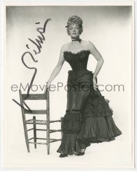 3p2058 MARLENE DIETRICH signed 7.75x9.5 REPRO still 1980s full-length portrait in strapless dress!