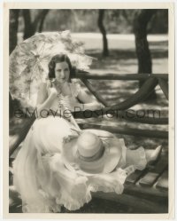 3p2059 MARY BRIAN 8x10.25 still 1930 seated outdoors in beautiful dress with parasol by Bredell!