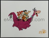 3p0180 FLINTSTONES 11x15 animation cel 1960s Fred, Wilma & Pebbles riding on Dino's back!