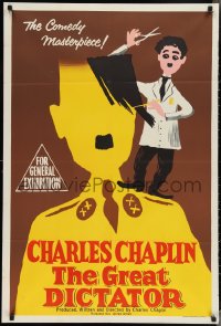 3p0453 GREAT DICTATOR Aust 1sh R1958 art of Charlie Chaplin as Hitler-like Hynkel, ultra rare!