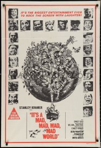 3p0457 IT'S A MAD, MAD, MAD, MAD WORLD Aust 1sh R1970s great art of entire cast on Earth by Jack Davis!