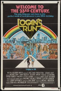 3p0461 LOGAN'S RUN Aust 1sh 1976 art of Michael York & Jenny Agutter running away by Charles Moll!