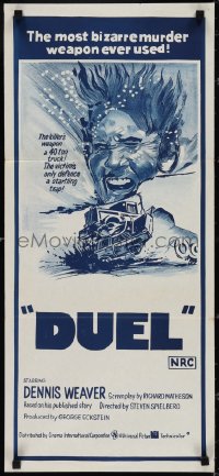 3p0518 DUEL Aust daybill 1973 Steven Spielberg, the most bizarre murder weapon ever used!