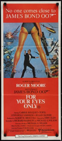 3p0525 FOR YOUR EYES ONLY Aust daybill 1981 Roger Moore as James Bond, art by Brian Bysouth!