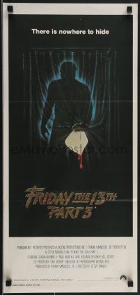 3p0527 FRIDAY THE 13th PART 3 - 3D Aust daybill 1982 slasher sequel, Jason stabbing through shower!