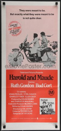 3p0544 HAROLD & MAUDE Aust daybill R1970s Ruth Gordon, Bud Cort is equipped to deal w/life!