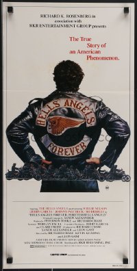 3p0545 HELLS ANGELS FOREVER Aust daybill 1984 cool art of bikers on motorcycles by Charles Lilly!