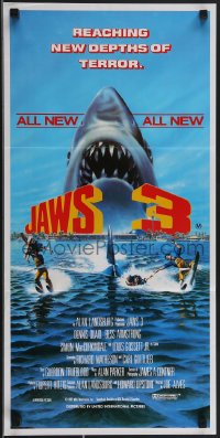 3p0555 JAWS 3-D Aust daybill 1983 great Gary Meyer shark artwork, different title!