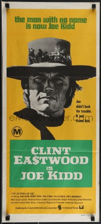 3p0556 JOE KIDD Aust daybill 1972 John Sturges, if you're looking for trouble, he's Clint Eastwood!