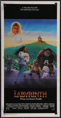 3p0558 LABYRINTH Aust daybill 1986 Jim Henson, art of David Bowie & Jennifer Connelly by Ted CoConis!