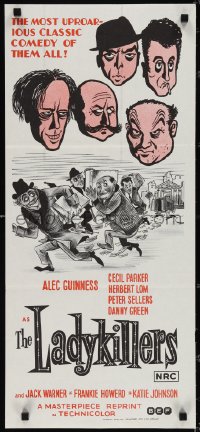 3p0559 LADYKILLERS Aust daybill R1972 cool art of guiding genius Alec Guinness, gangsters!