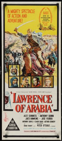 3p0560 LAWRENCE OF ARABIA Aust daybill 1963 David Lean classic, art of Peter O'Toole on camel!