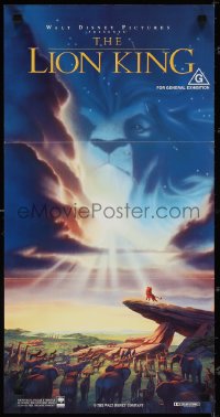 3p0564 LION KING Aust daybill 1994 Disney Africa cartoon, cool image of Mufasa in sky, blue style!