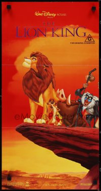 3p0565 LION KING Aust daybill 1994 classic Disney, Simba, Timon & Pumbaa on Pride Rock, red style!