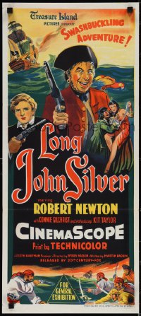 3p0566 LONG JOHN SILVER Aust daybill 1954 Robert Newton as the most colorful pirate of all time!