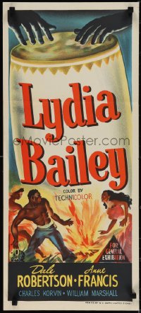 3p0569 LYDIA BAILEY Aust daybill 1953 Dale Robertson & Anne Francis dance to the beat of voodoo drums!