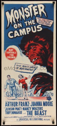 3p0575 MONSTER ON THE CAMPUS Aust daybill 1958 different art of beast amok at college!