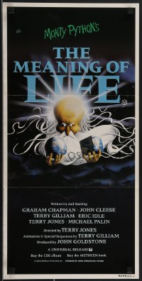 3p0576 MONTY PYTHON'S THE MEANING OF LIFE Aust daybill 1983 wacky art of God creating Earth!