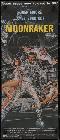 3p0577 MOONRAKER Aust daybill 1979 Roger Moore as James Bond by Goozee, no border design!