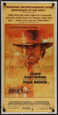 3p0584 PALE RIDER Aust daybill 1985 great artwork of cowboy Clint Eastwood by C. Michael Dudash!