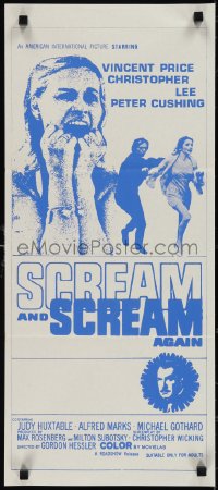 3p0599 SCREAM & SCREAM AGAIN Aust daybill 1970 Vincent Price, different horror images!