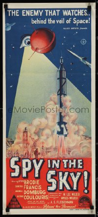 3p0603 SPY IN THE SKY Aust daybill 1958 secret agents of satellite era, rocket launch, ultra rare!