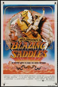 3p0660 BLAZING SADDLES 1sh 1974 art of Cleavon Little & Mel Brooks by Alvin & Goldschmidt!