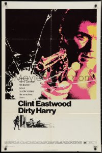 3p0694 DIRTY HARRY 1sh 1971 art of Clint Eastwood pointing his .44 magnum, Don Siegel crime classic!