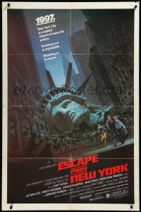 3p0715 ESCAPE FROM NEW YORK studio style 1sh 1981 Carpenter, Jackson art of decapitated Lady Liberty!