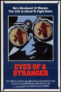 3p0720 EYES OF A STRANGER int'l 1sh 1981 sexy voyeur art of nearly-naked girl with gun in binoculars!