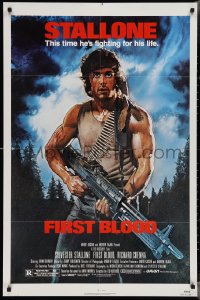 3p0728 FIRST BLOOD 1sh 1982 artwork of Sylvester Stallone as John Rambo by Drew Struzan!