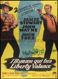 3p0369 MAN WHO SHOT LIBERTY VALANCE French 1p 1962 Grinsson art of John Wayne & James Stewart, Ford!