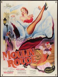 3p0116 MOULIN ROUGE French 1p R1950s wonderful different art of sexy French showgirl kicking leg!