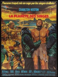 3p0119 PLANET OF THE APES French 1p 1968 art of enslaved Charlton Heston by Jean Mascii!