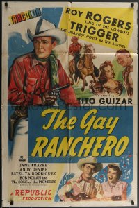 3p0747 GAY RANCHERO 1sh 1948 Roy Rogers c/u & on Trigger, Tito Guizar, Jane Frazee, Andy Devine