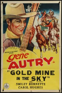 3p0748 GENE AUTRY 1sh 1945 art of the smiling, singing cowboy & men on horseback, ultra rare!