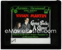 3p1631 GIVING BECKY A CHANCE glass slide 1917 pretty Vivian Martin looking up at Jack Holt!