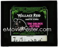 3p1632 GOLDEN FETTER glass slide 1917 Wallace Reid, Anita King, cool art of handcuffs!