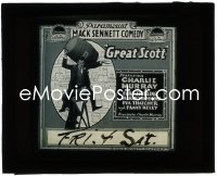 3p1634 GREAT SCOTT glass slide 1920 wacky Charles Murray carrying huge sugar barrel on his back!